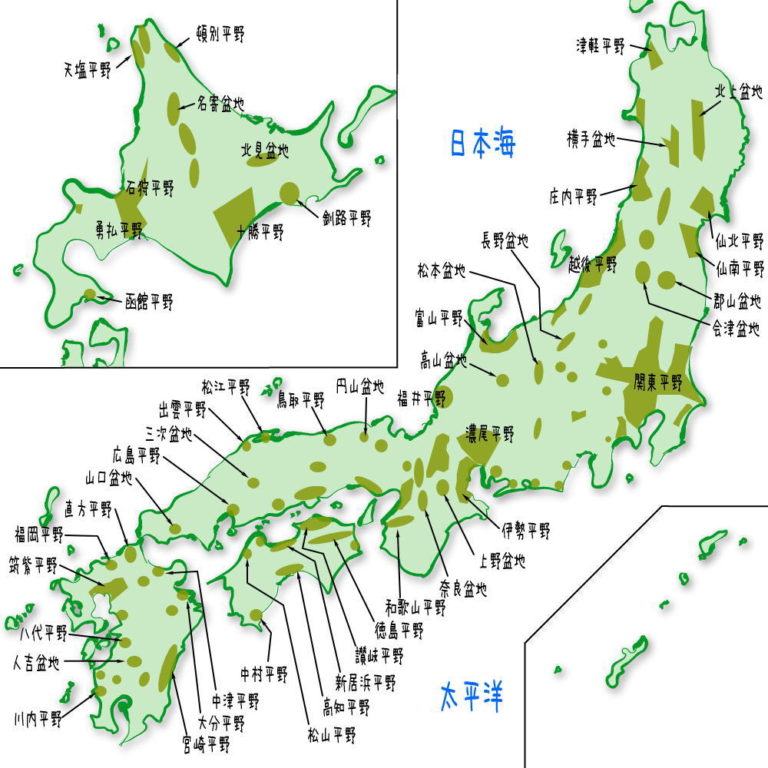 日本の平野・盆地の一覧と地図日本の平野と盆地の一覧と地図