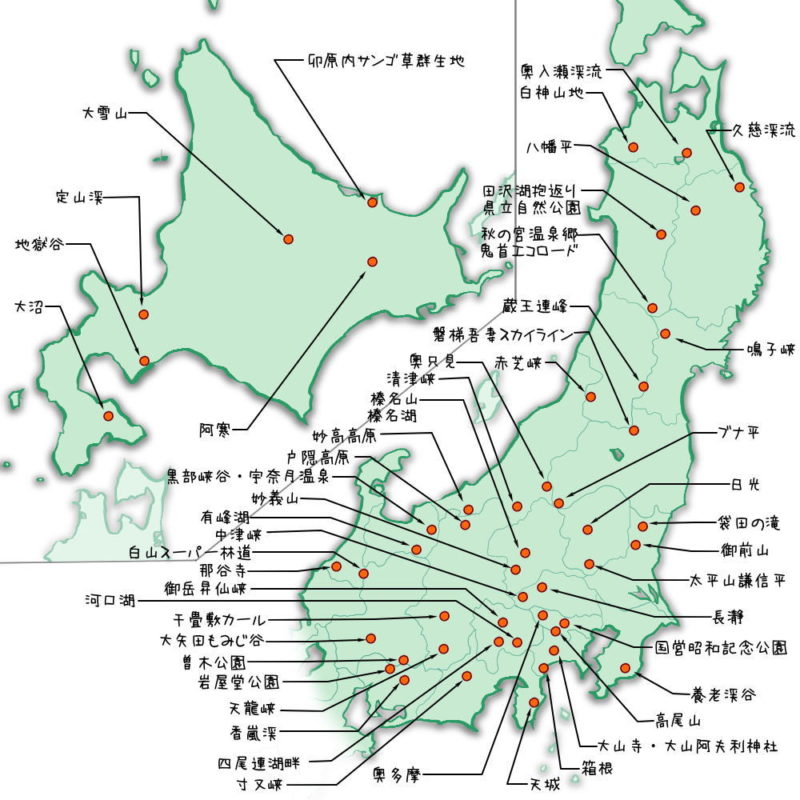 北・東日本の「日本紅葉の名所100選」