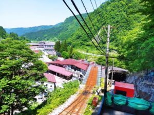 ケーブルカーから立山駅を望む