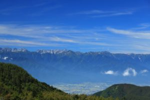 松本盆地と北アルプス（飛騨山脈）