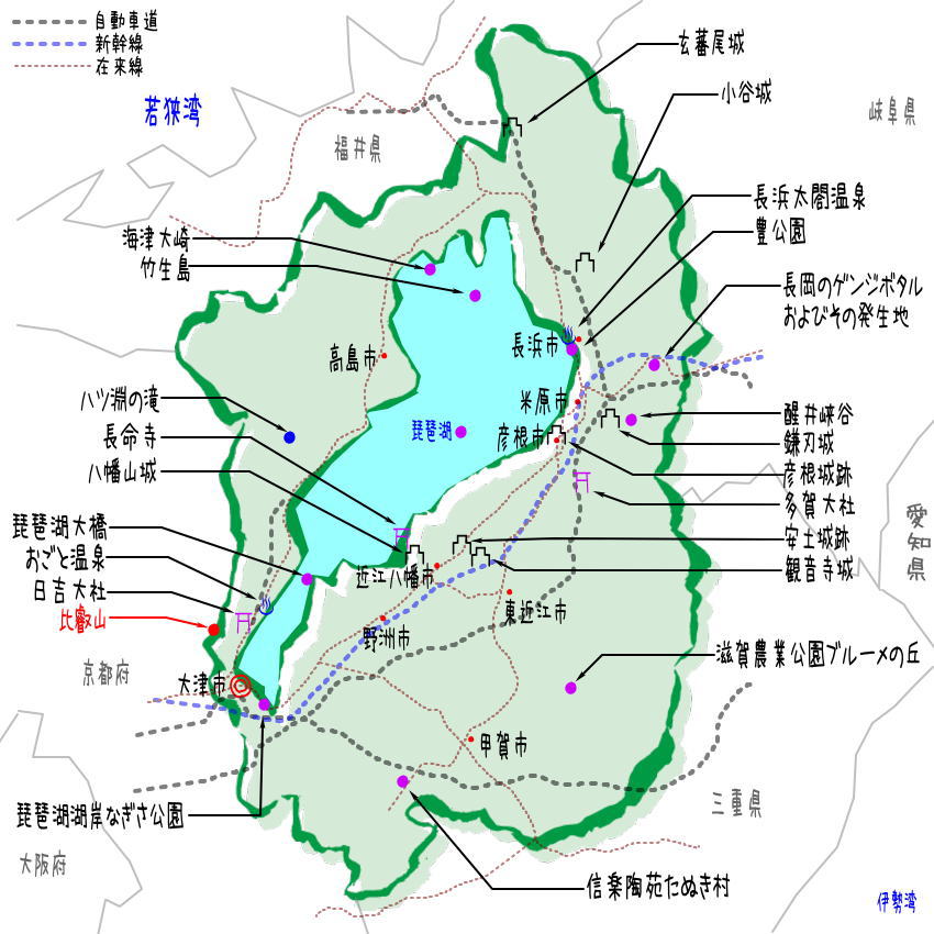 滋賀県の観光地・名所一覧・地図