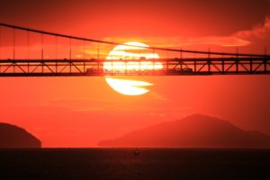 瀬戸大橋の夕日(坂出市)