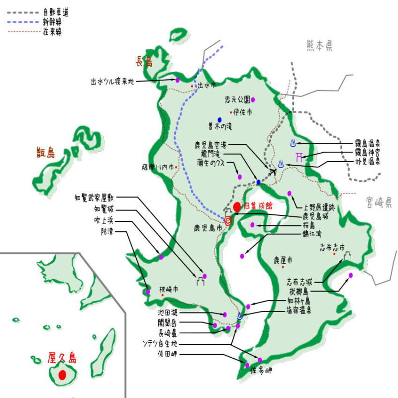 鹿児島県の観光地・名所一覧・地図